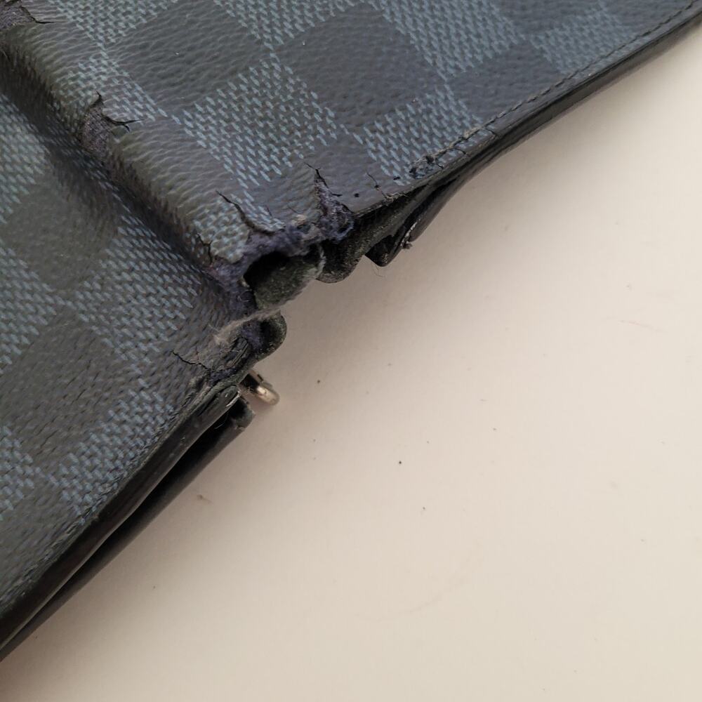 Vintage Louis Vuitton Damier Brazza Wallet Colalt Blue Black Bi-Fold Large Check - Picture 13 of 15